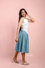 Steel Blue Slub Chambray Classic Skirt - Image 6