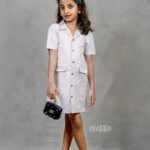 Ecru Checked Formal Dress