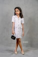 Ecru Checked Formal Dress