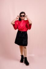 Satin Red Fancy sleeve Top - Image 2
