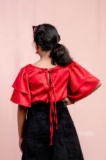 Satin Red Fancy sleeve Top - Image 7