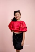 Satin Red Fancy sleeve Top
