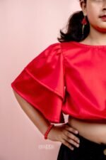 Satin Red Fancy sleeve Top - Image 3