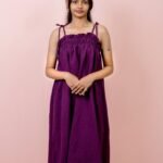 Shoulder Tying Deep Purple Dress