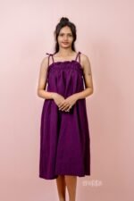 Shoulder Tying Deep Purple Dress