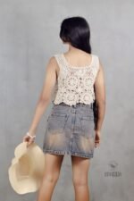Handmade Crochet Ecru Sleeveless Top - Image 7