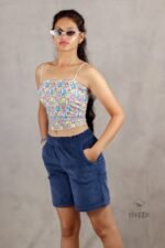 Smocked Blue Corduroy Shorts - Image 2