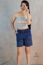 Smocked Blue Corduroy Shorts