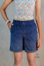 Smocked Blue Corduroy Shorts - Image 4