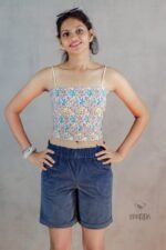 Smocked Blue Corduroy Shorts - Image 3